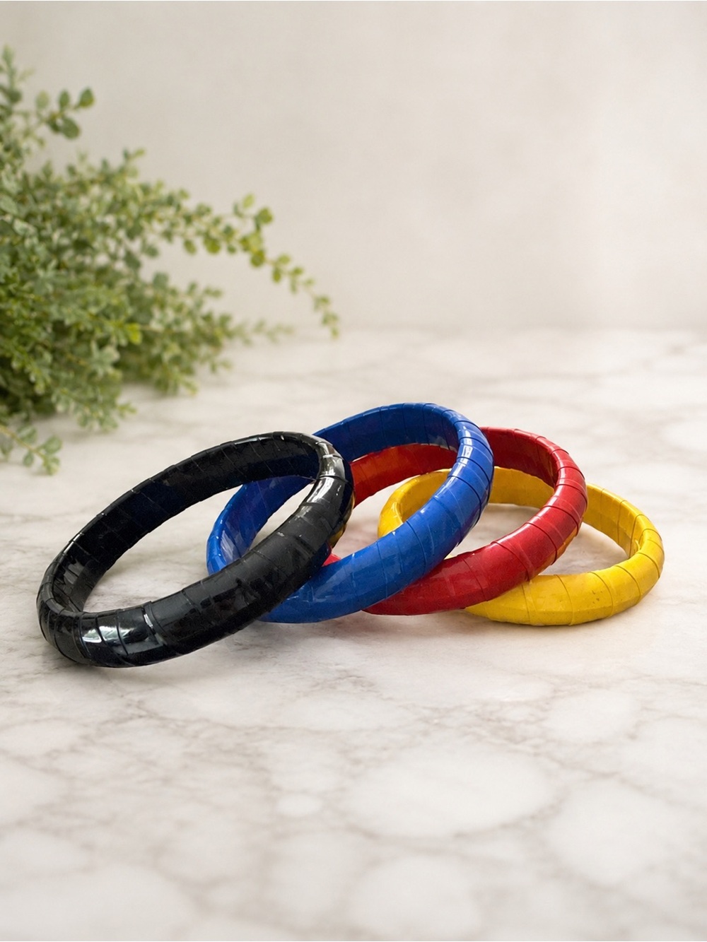 Colorful Wrapped Bangle Bracelet Lot of 4 Red Blue Yellow Black Retro Inspired